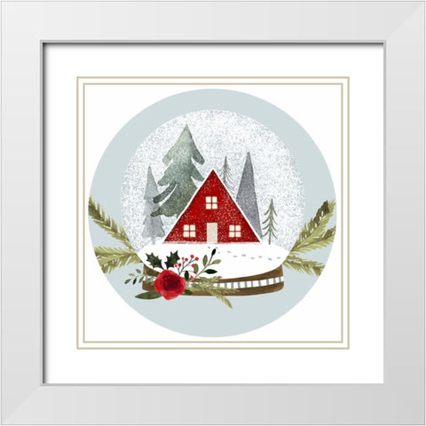 Snow Globe Village Collection C White Modern Wood Framed Art Print with Double Matting by Barnes, Victoria