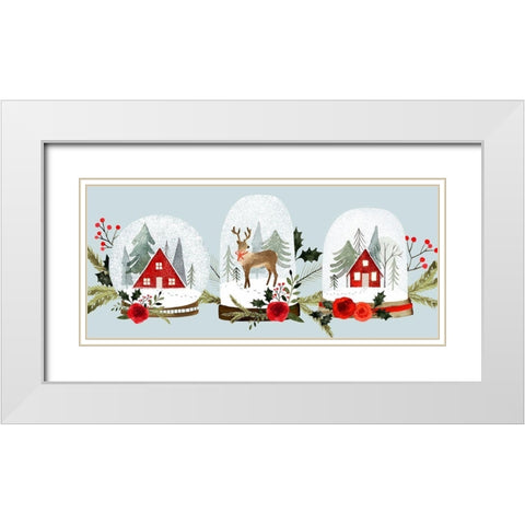 Snow Globe Village Collection D White Modern Wood Framed Art Print with Double Matting by Barnes, Victoria