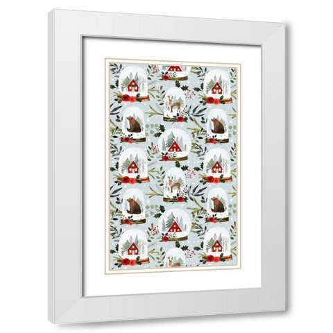 Snow Globe Village Collection E White Modern Wood Framed Art Print with Double Matting by Barnes, Victoria