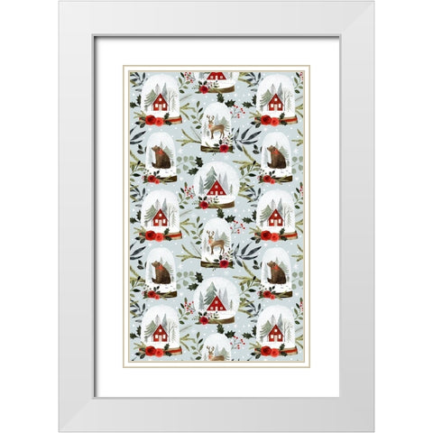 Snow Globe Village Collection E White Modern Wood Framed Art Print with Double Matting by Barnes, Victoria