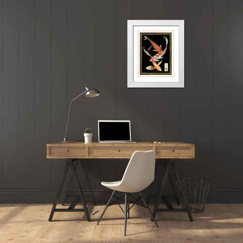 Koi Fish on Black II White Modern Wood Framed Art Print with Double Matting by Zarris, Chariklia