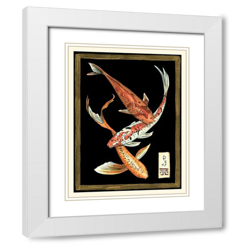 Koi Fish on Black II White Modern Wood Framed Art Print with Double Matting by Zarris, Chariklia