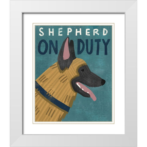 Shepherd On Duty White Modern Wood Framed Art Print with Double Matting by Inner Circle