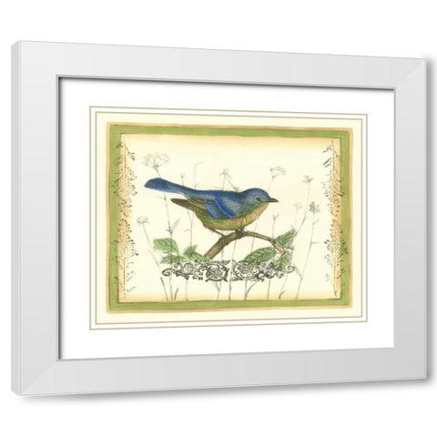 Bird and Wildflowers II White Modern Wood Framed Art Print with Double Matting by Goldberger, Jennifer