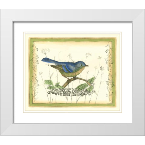 Bird and Wildflowers II White Modern Wood Framed Art Print with Double Matting by Goldberger, Jennifer