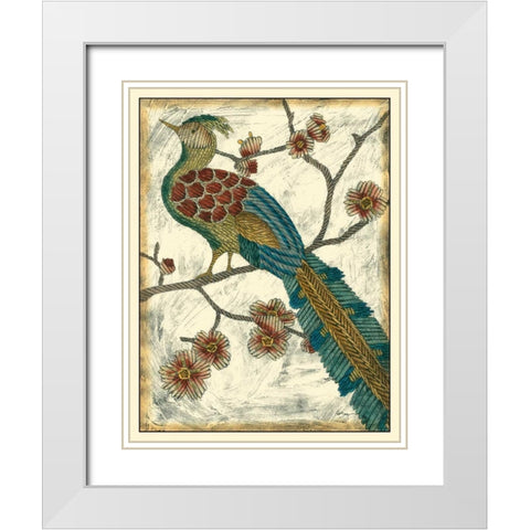 Embroidered Pheasant II White Modern Wood Framed Art Print with Double Matting by Zarris, Chariklia