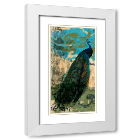 Rustic Peacock I White Modern Wood Framed Art Print with Double Matting by Goldberger, Jennifer