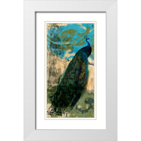 Rustic Peacock I White Modern Wood Framed Art Print with Double Matting by Goldberger, Jennifer