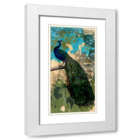 Rustic Peacock II White Modern Wood Framed Art Print with Double Matting by Goldberger, Jennifer