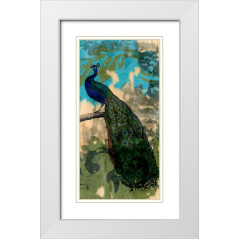 Rustic Peacock II White Modern Wood Framed Art Print with Double Matting by Goldberger, Jennifer