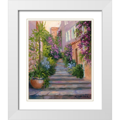 Stairway Of Flowers White Modern Wood Framed Art Print with Double Matting by Weber, Mary Jean