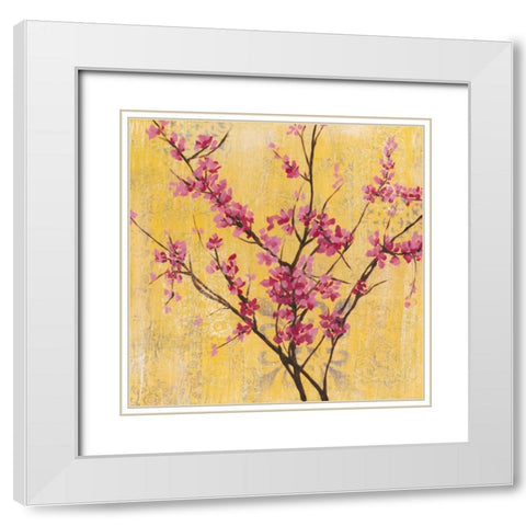 Fuchsia Blossoms I White Modern Wood Framed Art Print with Double Matting by Goldberger, Jennifer