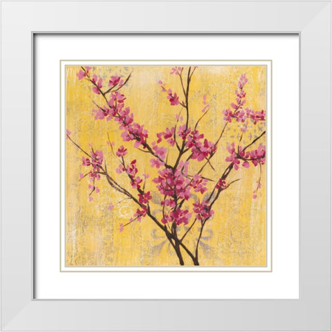 Fuchsia Blossoms I White Modern Wood Framed Art Print with Double Matting by Goldberger, Jennifer