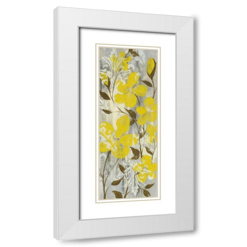 Buttercups on Grey II White Modern Wood Framed Art Print with Double Matting by Goldberger, Jennifer