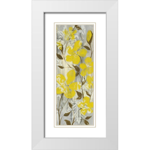 Buttercups on Grey II White Modern Wood Framed Art Print with Double Matting by Goldberger, Jennifer