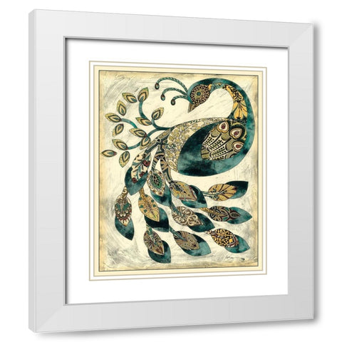 Royal Peacock II White Modern Wood Framed Art Print with Double Matting by Zarris, Chariklia