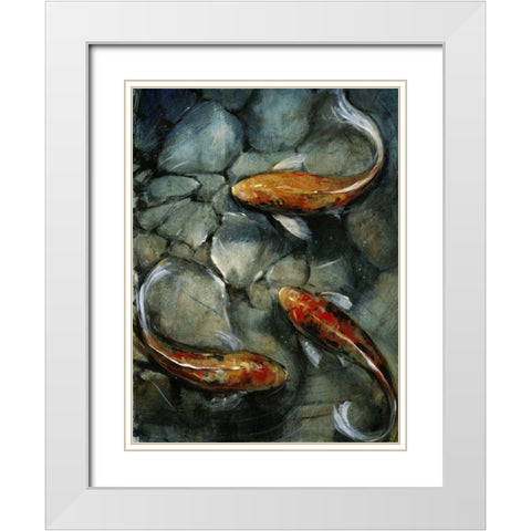 Tres Koi I White Modern Wood Framed Art Print with Double Matting by OToole, Tim