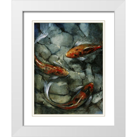 Tres Koi II White Modern Wood Framed Art Print with Double Matting by OToole, Tim