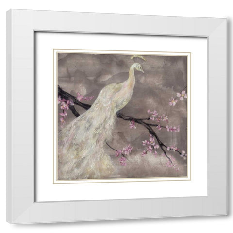 Peacock Serenity I White Modern Wood Framed Art Print with Double Matting by Goldberger, Jennifer