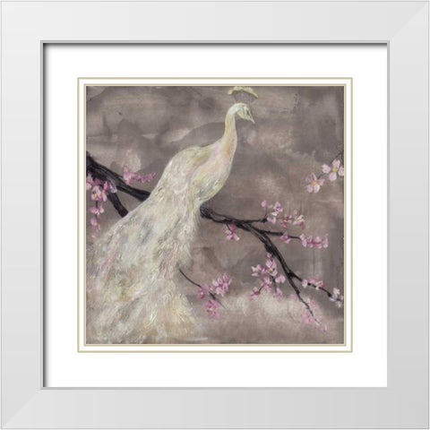 Peacock Serenity I White Modern Wood Framed Art Print with Double Matting by Goldberger, Jennifer