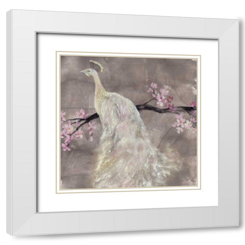 Peacock Serenity II White Modern Wood Framed Art Print with Double Matting by Goldberger, Jennifer