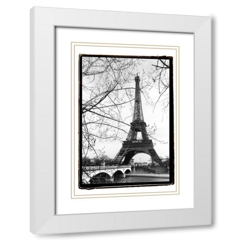 Eiffel Tower Along The Seine River White Modern Wood Framed Art Print with Double Matting by DeNardo, Laura