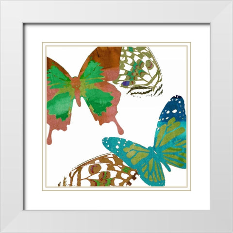Scattered Butterflies I White Modern Wood Framed Art Print with Double Matting by Jasper, Sisa