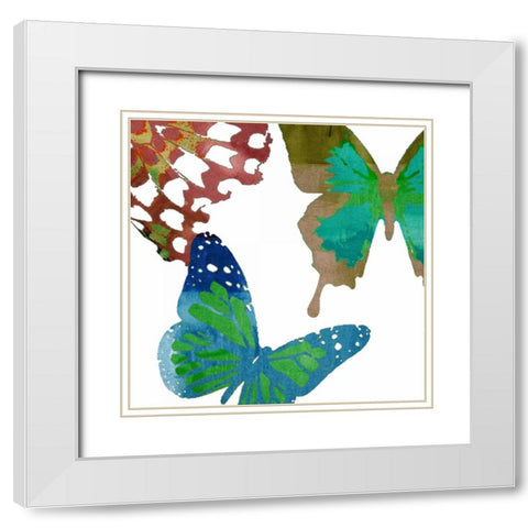 Scattered Butterflies II White Modern Wood Framed Art Print with Double Matting by Jasper, Sisa