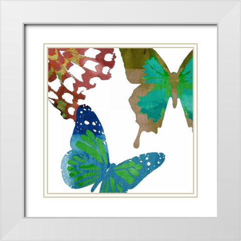 Scattered Butterflies II White Modern Wood Framed Art Print with Double Matting by Jasper, Sisa