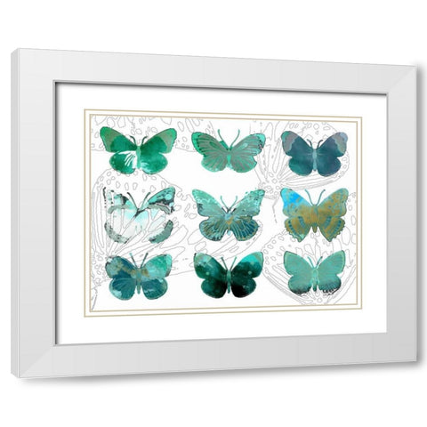 Layered Butterflies I White Modern Wood Framed Art Print with Double Matting by Jasper, Sisa