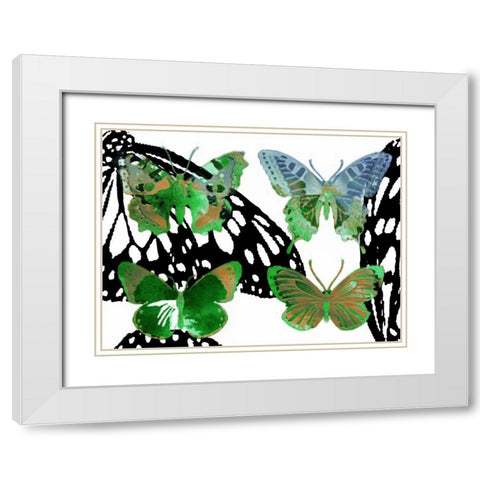 Layered Butterflies V White Modern Wood Framed Art Print with Double Matting by Jasper, Sisa