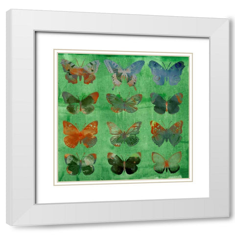 Butterflies on Green White Modern Wood Framed Art Print with Double Matting by Jasper, Sisa