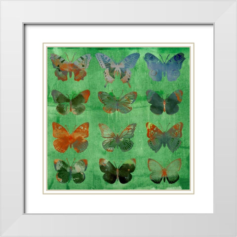 Butterflies on Green White Modern Wood Framed Art Print with Double Matting by Jasper, Sisa