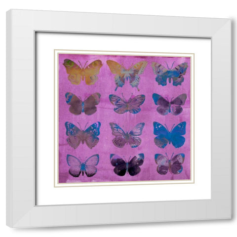 Butterflies on Magenta White Modern Wood Framed Art Print with Double Matting by Jasper, Sisa