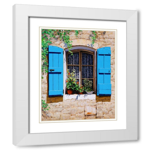 Blue Shutters White Modern Wood Framed Art Print with Double Matting by Swanson, Michael