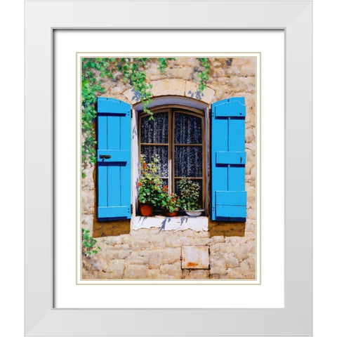 Blue Shutters White Modern Wood Framed Art Print with Double Matting by Swanson, Michael