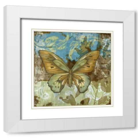 Rustic Butterfly I White Modern Wood Framed Art Print with Double Matting by Goldberger, Jennifer