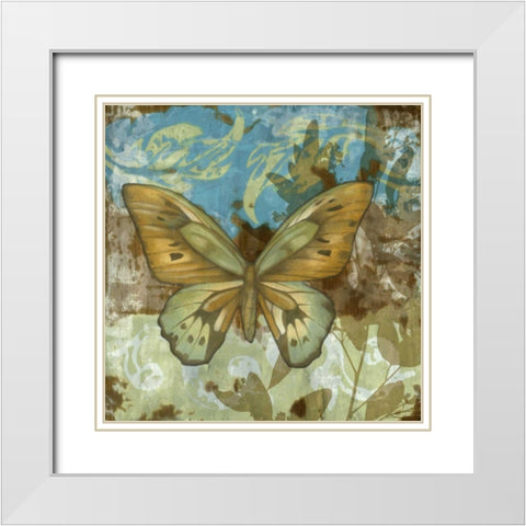 Rustic Butterfly I White Modern Wood Framed Art Print with Double Matting by Goldberger, Jennifer