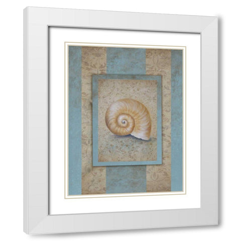 Shell and Damask Stripe I White Modern Wood Framed Art Print with Double Matting by Broughton, Rita