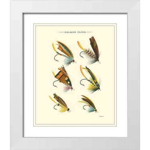 Salmon Flies I White Modern Wood Framed Art Print with Double Matting by Vision Studio