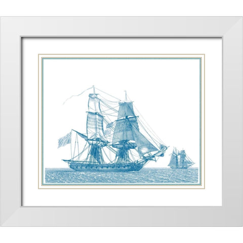 Sailing Ships in Blue II White Modern Wood Framed Art Print with Double Matting by Baugean