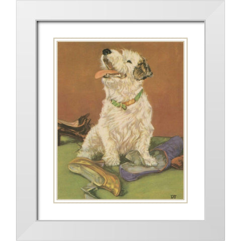 Terrier Trouble III White Modern Wood Framed Art Print with Double Matting by Unknown