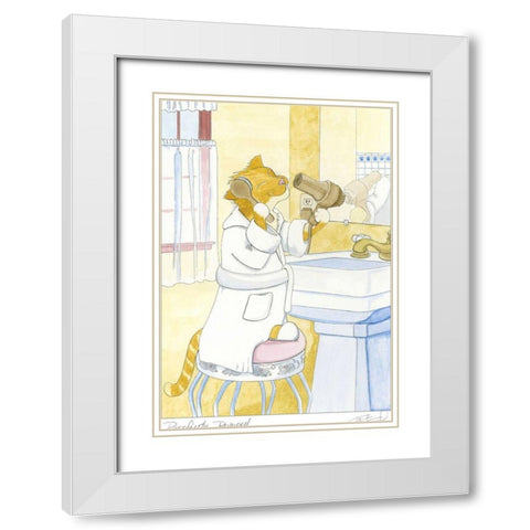 Purrfectly Primped White Modern Wood Framed Art Print with Double Matting by Friel, Tara