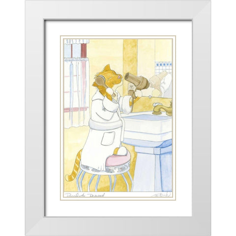 Purrfectly Primped White Modern Wood Framed Art Print with Double Matting by Friel, Tara