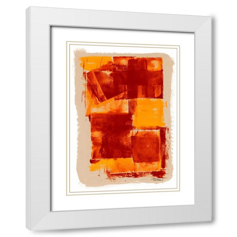 Monoprint I White Modern Wood Framed Art Print with Double Matting by Stramel, Renee W.