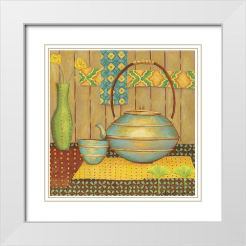 Ginkgo Tea Pot White Modern Wood Framed Art Print with Double Matting by Zarris, Chariklia