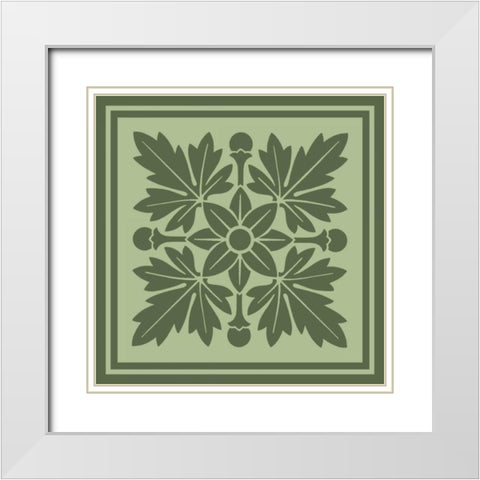 Tonal Woodblock in Green I White Modern Wood Framed Art Print with Double Matting by Vision Studio