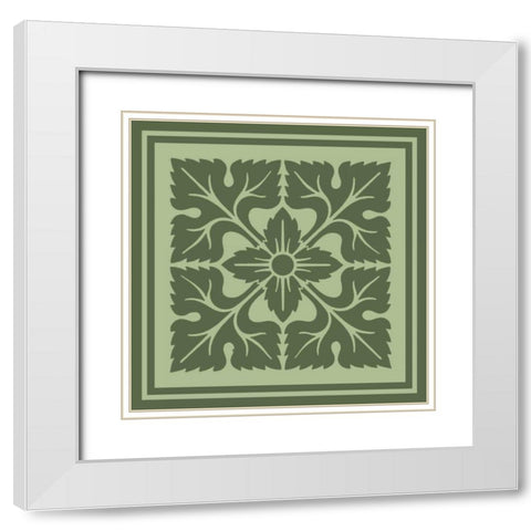 Tonal Woodblock in Green IV White Modern Wood Framed Art Print with Double Matting by Vision Studio