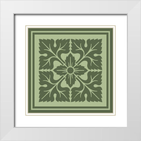 Tonal Woodblock in Green IV White Modern Wood Framed Art Print with Double Matting by Vision Studio