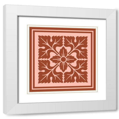 Tonal Woodblock in Coral IV White Modern Wood Framed Art Print with Double Matting by Vision Studio